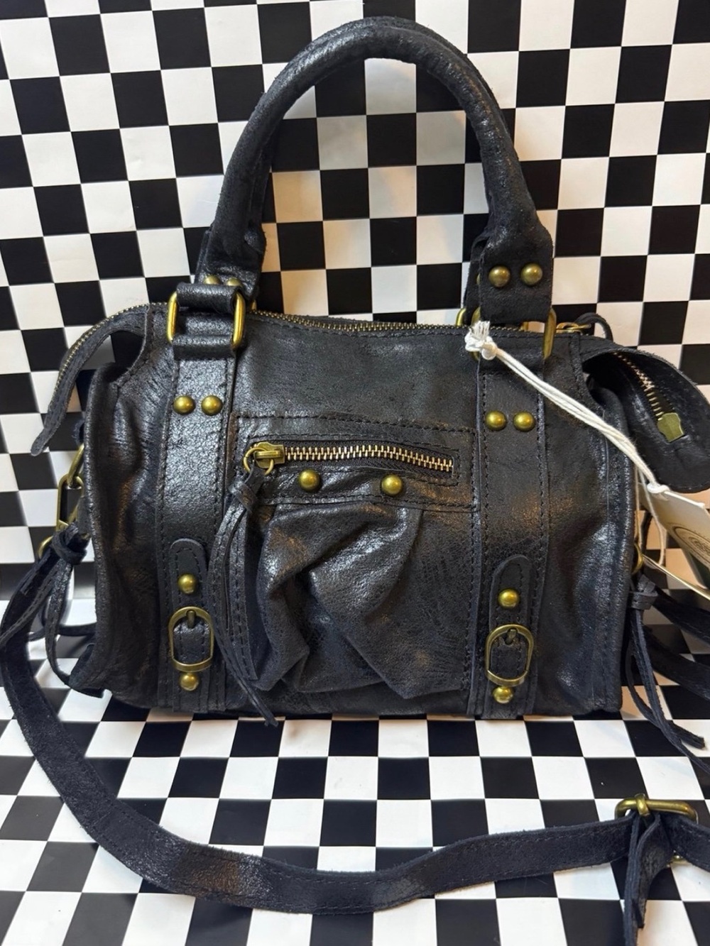 Viola Castellani Black Leather Satchel Bag NWT